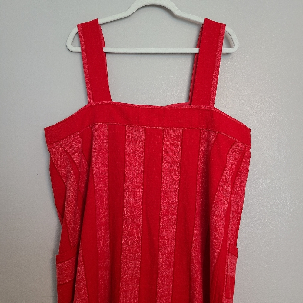 Anthropologie Maeve Red Stripe Tonal Tank Square Neck Midi Dress Patch Pockets - Picture 11 of 16